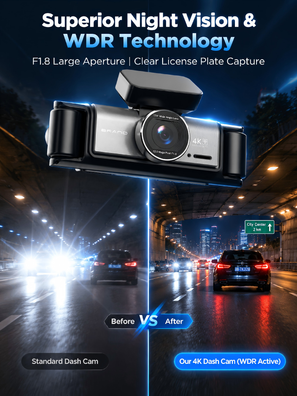 Cross-border 4K dashcam with 5G WiFi, 4-channel recording, front and interior cameras, fisheye wide-angle lens, and ADAS/ BSD driver assistance features