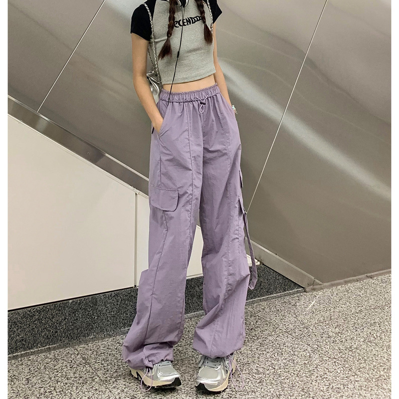 Outlets ~ Counter Withdraws Purple Overalls Female Small Summer Loose High Waist Leisure Sports Wide Leg Pants