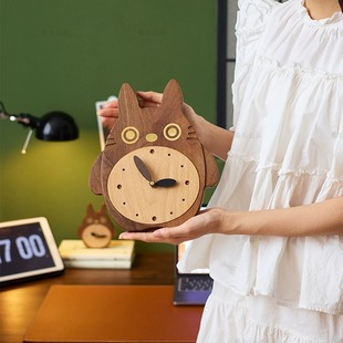 Totoro Wall Clock 2024 Walnut Hanging Watch Living Room Dining Room Home Creative Clock Nordic Log Wind Table