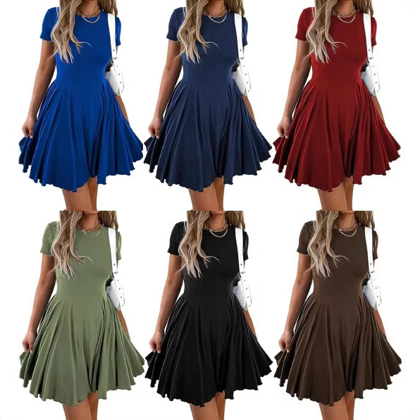 Women's Summer Slim Fit Flared Flowy Mini Dress Casual A-Line Pleated T-Shirt Short Beach Vacation Dress Women's Summer Slim Fit Flared Flowy Mini Dress Casual A-Line Pleated T-Shirt Short Beach Vacation Dress