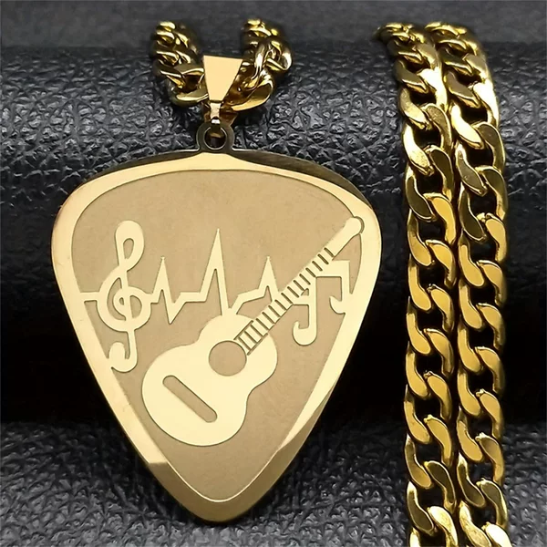 Amazon Hot Sale Stainless Steel Hip Hop Guitar Bass Note Necklace Fashion Pendant Necklace for Music Lovers