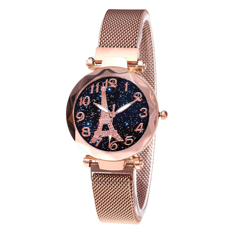 Venta caliente de la moda de la Torre Eiffel Starry Sky Digital reloj de mujer de absorción de hierro magnético perezoso reloj de piedra absorbente de hierro