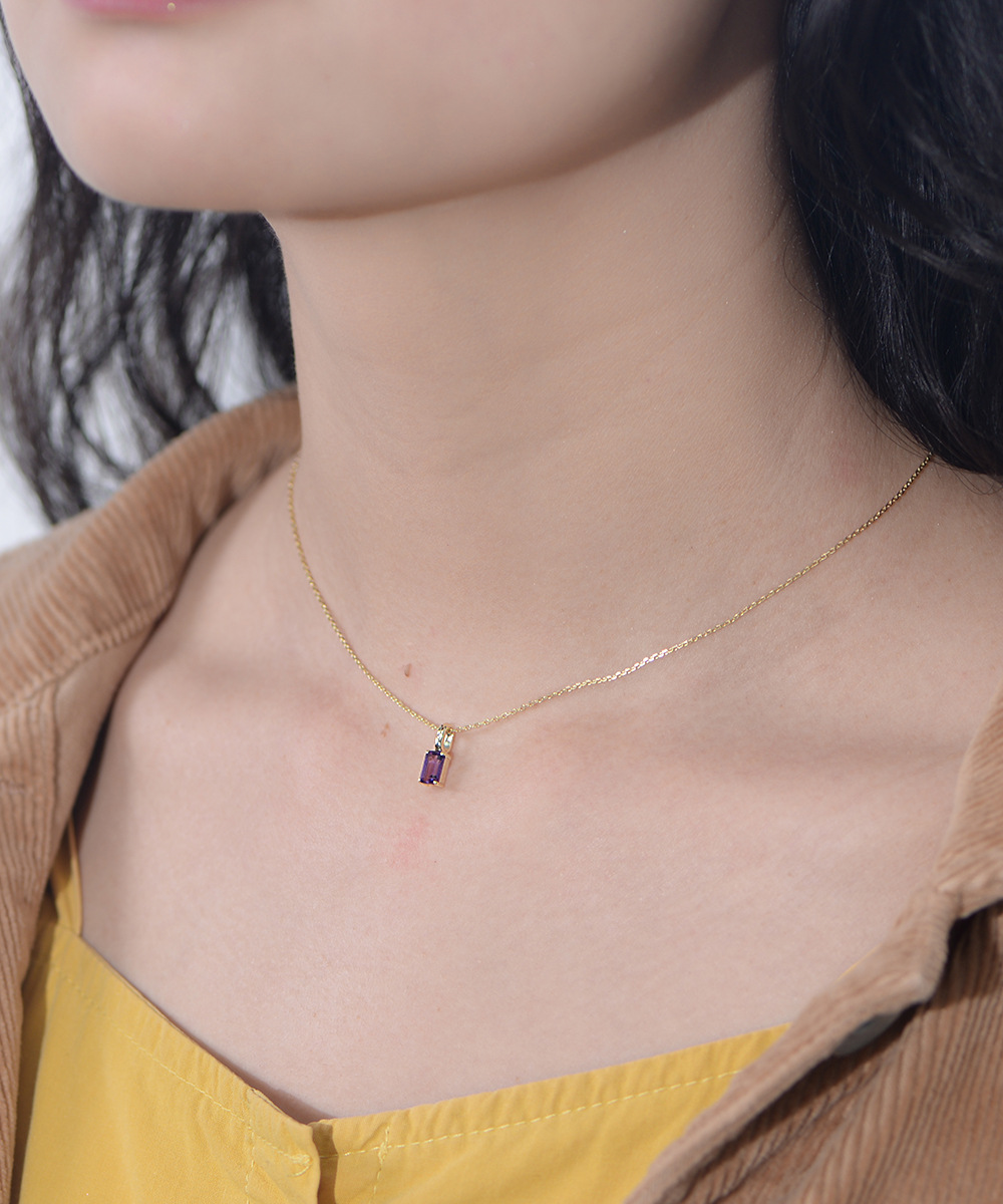 Pendant Necklace Classification 925 Sterling Silver Crystal Inlay Rectangle Pendant Necklace