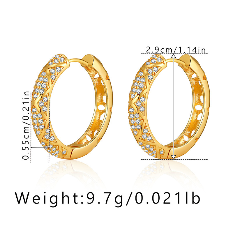 Fashion Circle Copper Plating Hollow Out Inlay Zircon Earrings 1 Pair