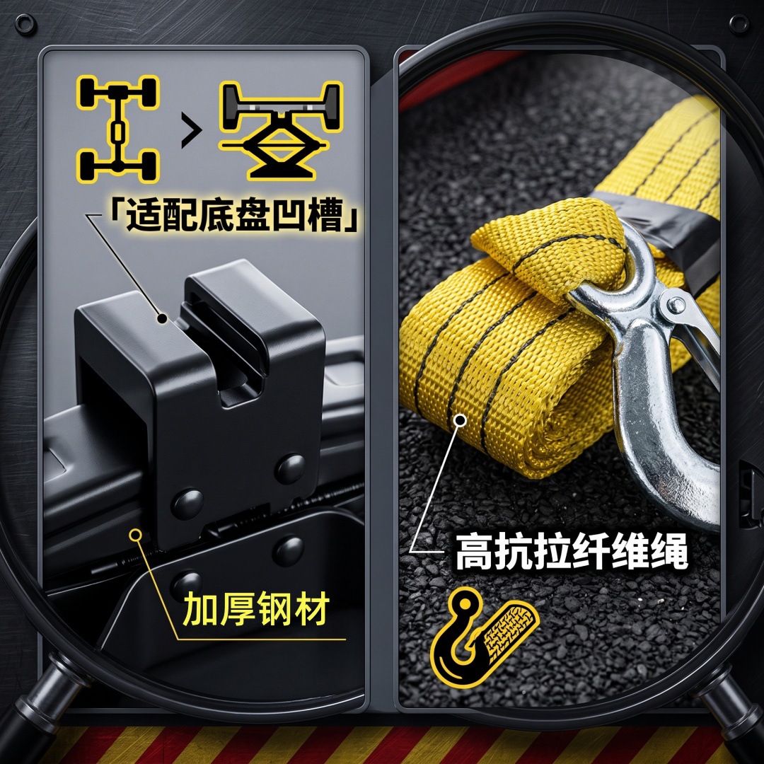 Car Emergency Tool Kit, Car On-Board Rescue Kit with Scissors, 0kg Top-mounted Fire Cable Tow Rope Set