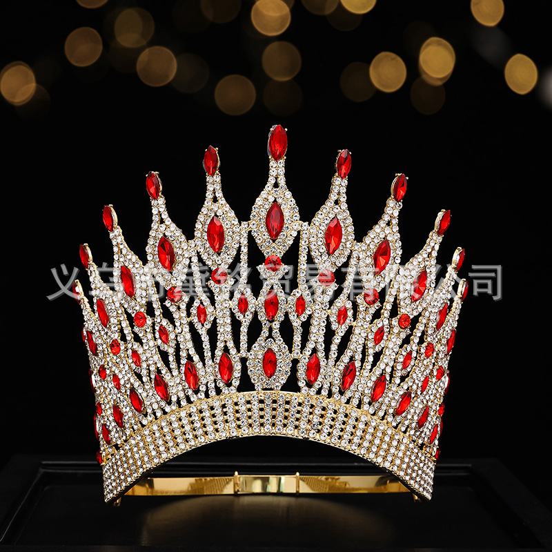 Corona de concurso de belleza europeo y americano - Para etapa de Miss América, tamaño ajustable, gran corona redonda, colorida