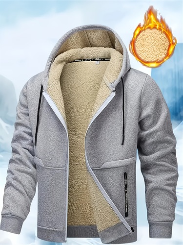 Men's Casual Fleece Zip Up Hoodie Jacket Polyester Hooded Sweatshirt