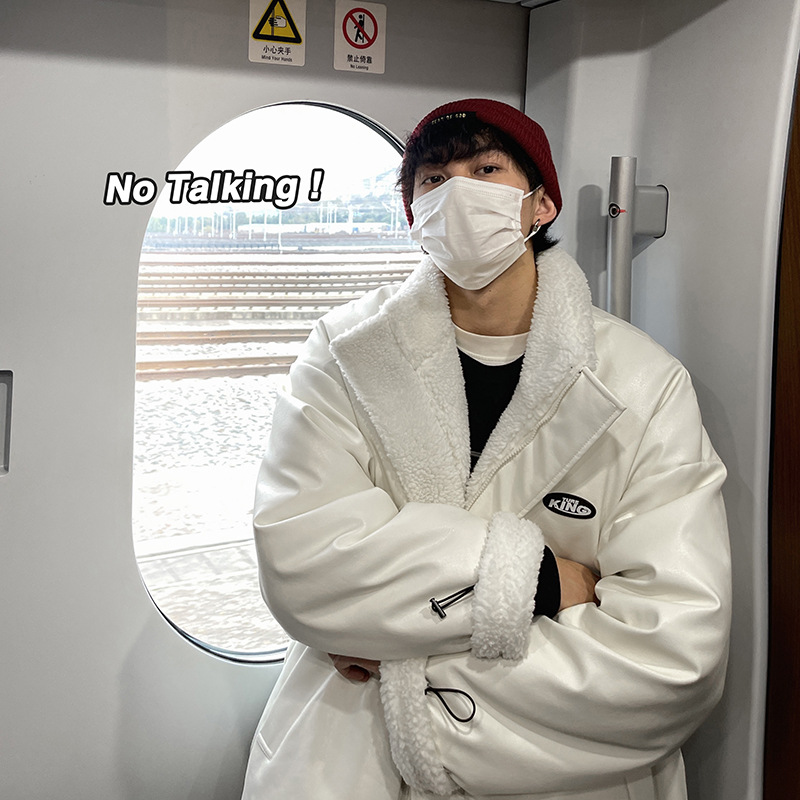 Pu guapo de lana de cordero de doble cara de algodón acolchado abrigo marca de moda abrigo de algodón de invierno suelto abrigo de algodón acolchado abrigo engrosado 2022