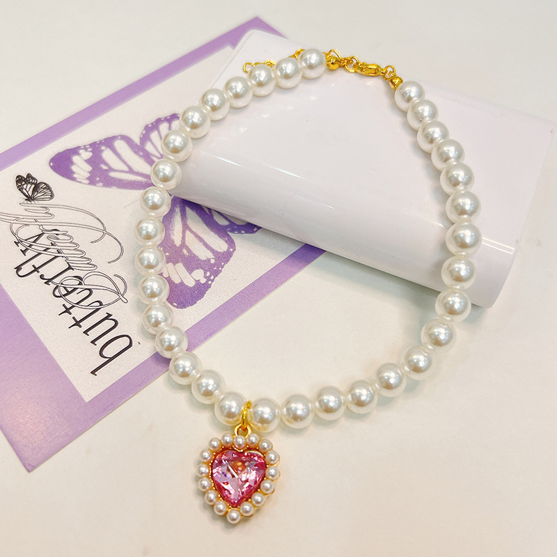 20g Weight Pet Collar Type Of Pet Supplies 1 Piece Quantity Casual, Daily Occasion Bright Pearl Material Heart Shape Pattern All Seasons Season Sweet Style Sweet Bright Pearl Heart Shape Pet Collar 8