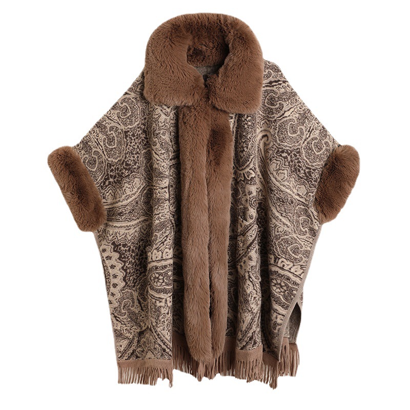 Moda Cabo de invierno de las mujeres Nuevo abrigo de lana elegante chal abrigo francés de media longitud retro de piel