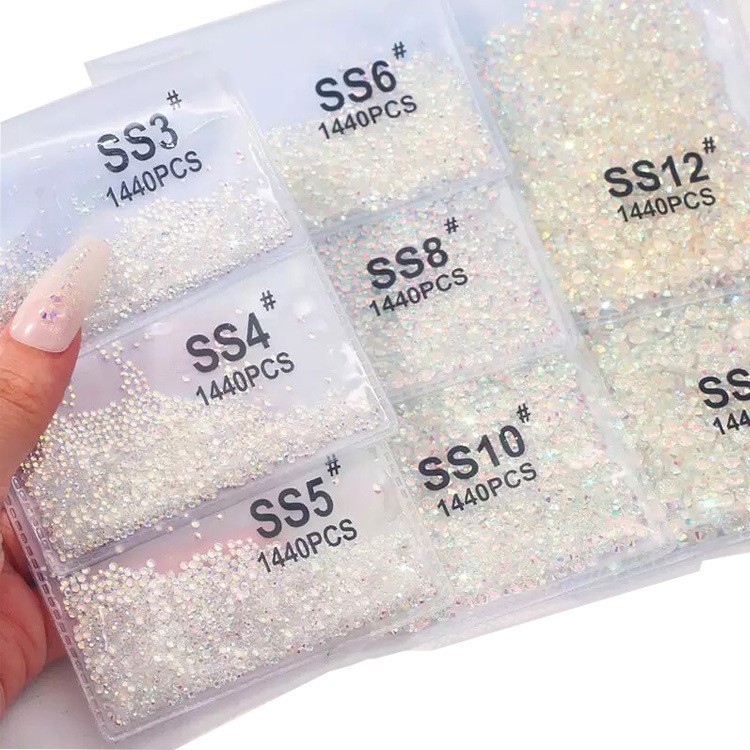 Diamantes de imitación grandes en forma de abanico SS4AB, diamantes sueltos transparentes, diamantes de fondo plano, circonitas iridiscentes, diamantes de imitación de cristal brillante para decoración de uñas