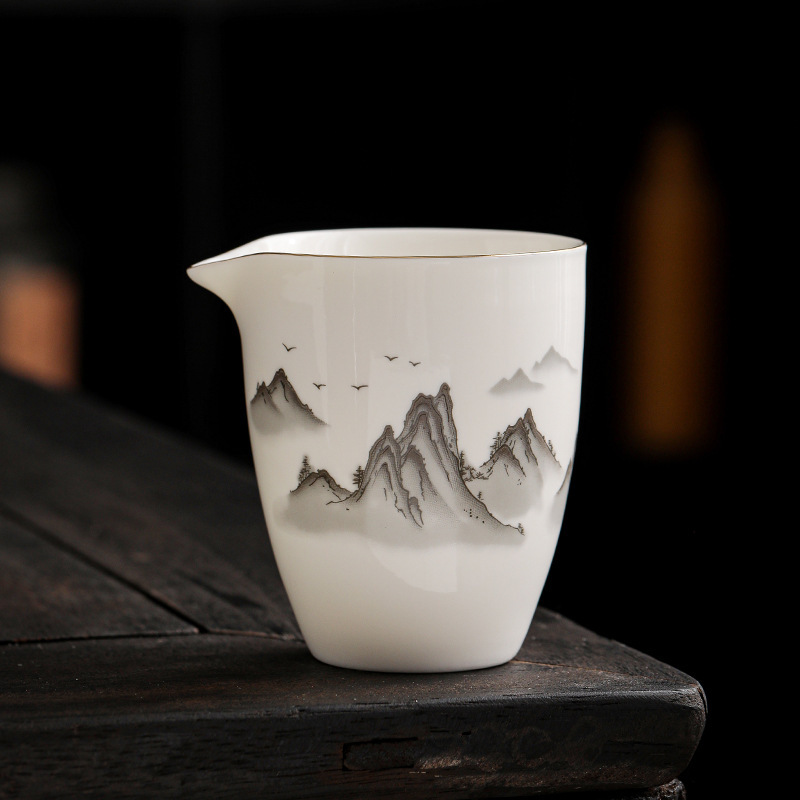 セラミックフェアカップシングルティーカップティーディスペンサー家庭用茶海中国カンフー茶セットアクセサリー影青描画ゴールドフェアカップ|undefined