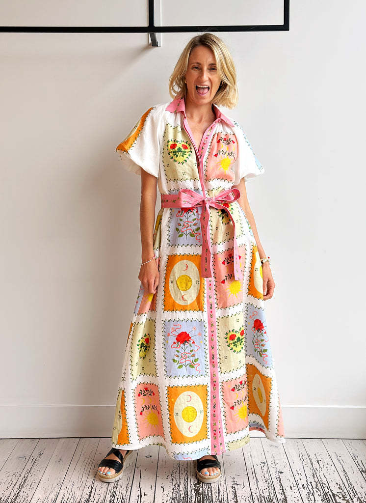 315g Weight Maxi Long Dress Dress Length Type Short Sleeve Sleeve Length Wholesale Women's Elegant Flowers Printing Casual Daily Shirt Collar Short Sleeve Swing Dress