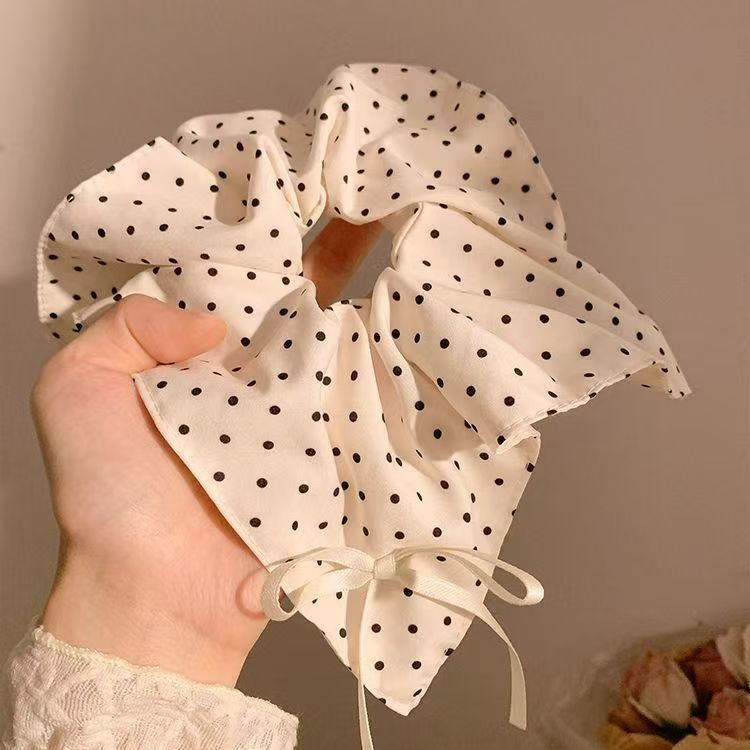 48#화이트 블랙 도트 보우 스카프