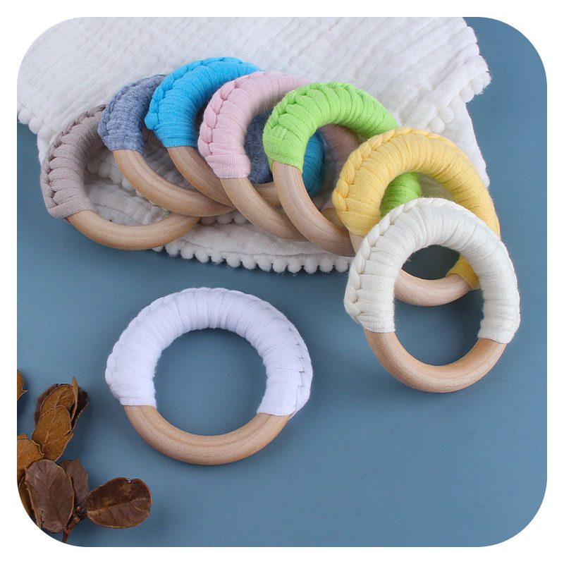 Bebé de madera mano ejercicio agarre juguete nuevo hecho a mano algodón cuerda tejida niños molar juguete mordedor