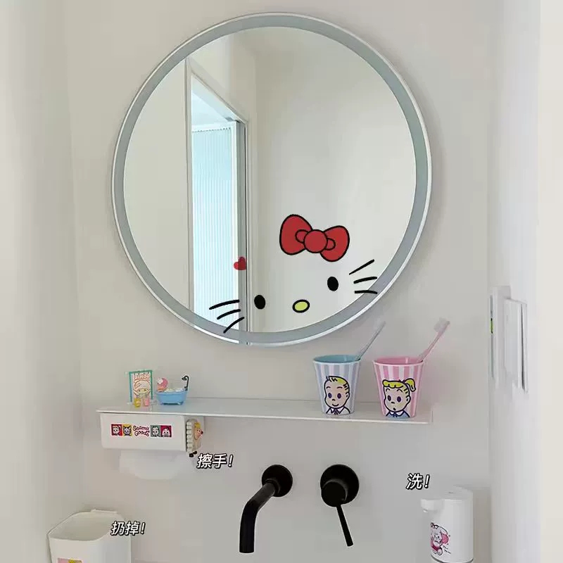 Наклейка (Hello Kitty) с зеркальным эффектом, дизайн с бантиком — размеры XS (20×13) до L (56×37,5 см)