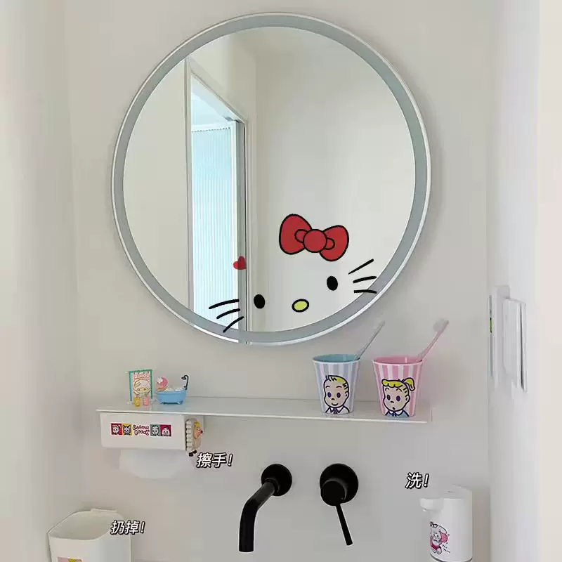 Наклейка (Hello Kitty) с зеркальным эффектом, дизайн с бантиком — размеры XS (20×13) до L (56×37,5 см)