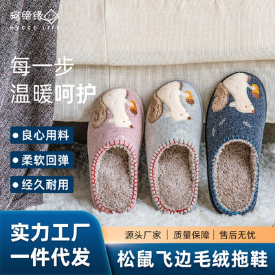 2021年秋冬季家居家用卡通防滑厚底室內保暖毛絨男女款包頭棉拖鞋