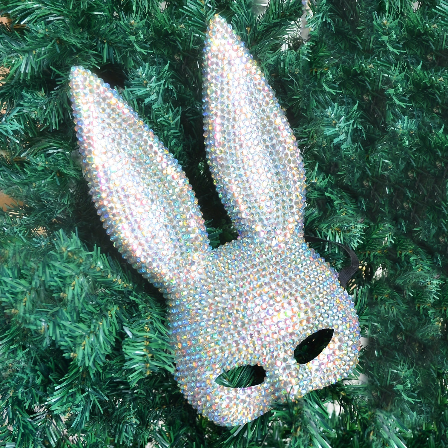 Glittering Rabbit Ear Mask-1PC Flashing Rhinestone Makeup