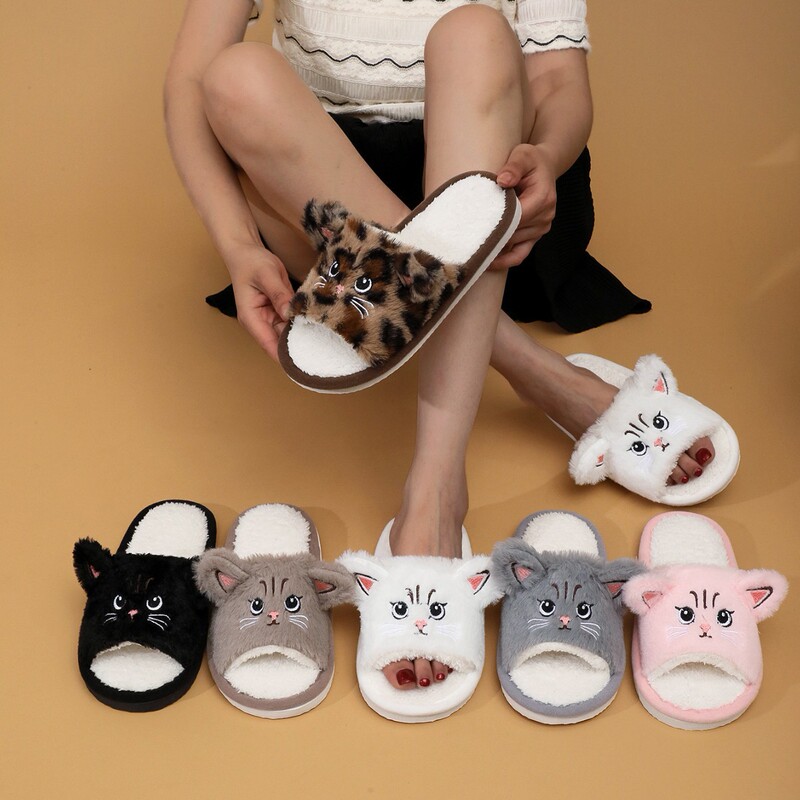 Cross-border 2026 hot-selling women's autumn and winter indoor and outdoor cartoon kitten plush slippers, home warm cotton shoes Cross-border 2026 hot-selling women's autumn and winter indoor and outdoor cartoon kitten plush slippers, home warm cotton shoes
