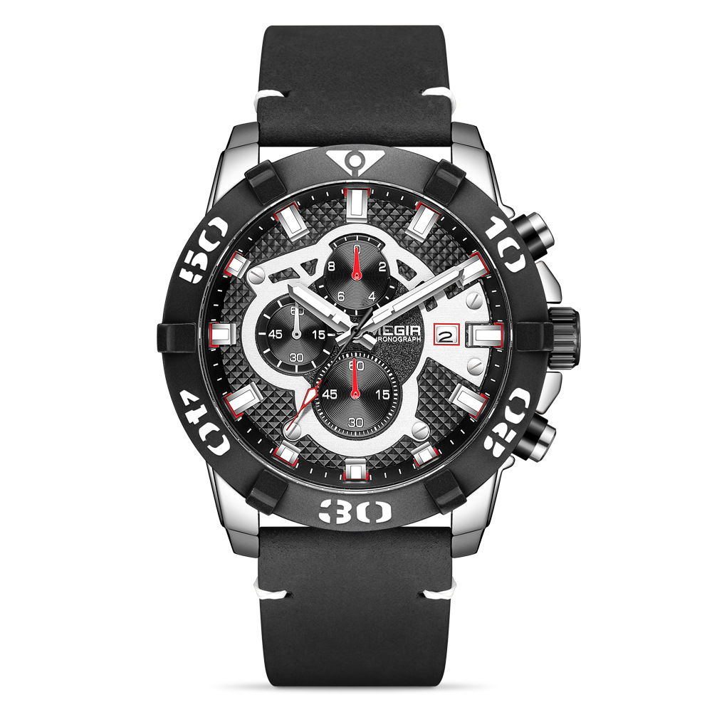 Orologio sportivo da uomo MEGIR con cronografo, impermeabile, luminoso, datario, resistenza all'acqua fino a 30 m, fibbia in acciaio inossidabile, vetro minerale_voghion.com