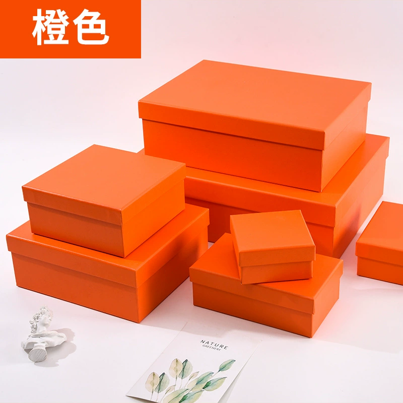 Gift Box, Premium Rigid Cardboard, White/Orange/Red, Multiple Sizes 9–33 cm