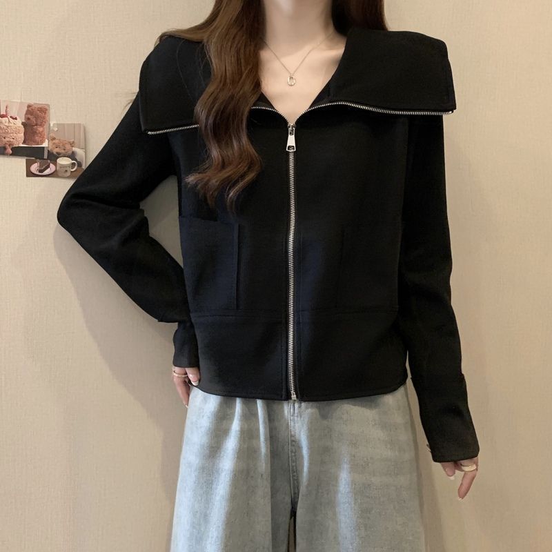 遮肉显瘦大翻领卫衣外套女秋冬新款大码胖mm宽松拉链开衫短款上衣