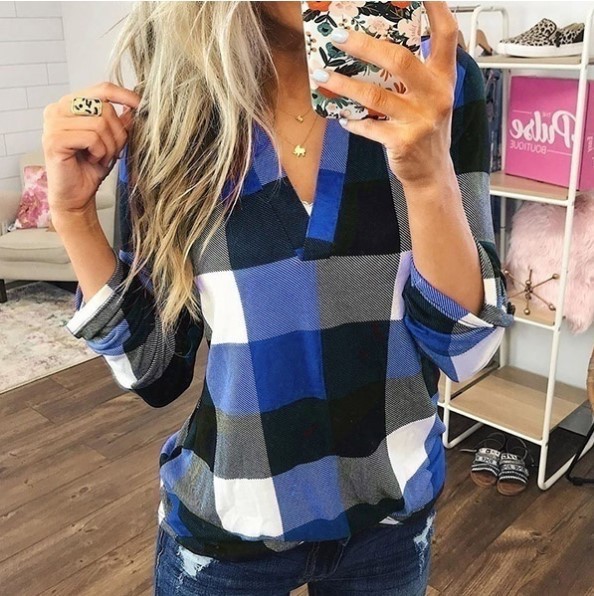 Women's Blouse Long Sleeve Blouses Printing Patchwork Casual Plaid display picture 5