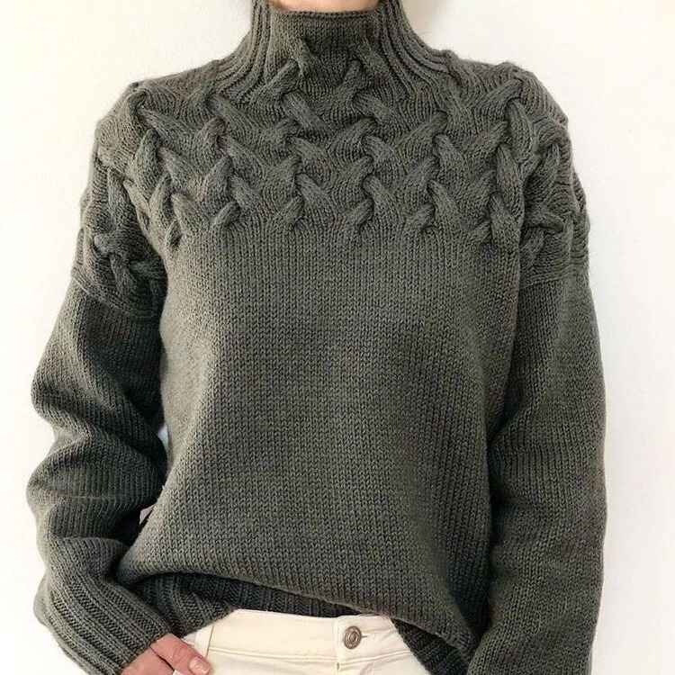 Aliexpress Cross-Border Ready-Made Women's Clothing Independent Station Wish Fashion Cable Braided Detail Hair Collar Long-Sleeved Sweater for Women