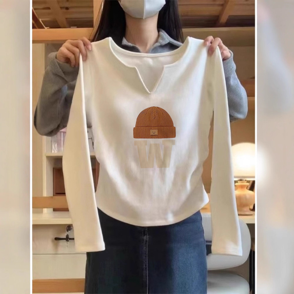 修身长袖t恤女装加绒内搭打底衫秋冬季2025早春新款短款上衣