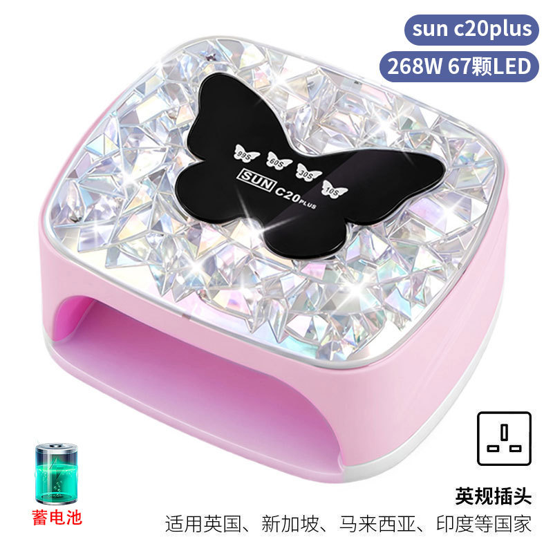 Lámpara de manicura inteligente de alta gama de luz de terapia de diamante 256W de alta potencia de pegamento de vinilo lámpara de horneado de dos manos secador de uñas transfronterizas
