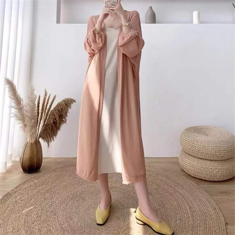 Sun protection shirt 2024 Summer new Ice Silk plus size cardigan coat women's knitted thin mid-length outdoor air conditioning shirt
