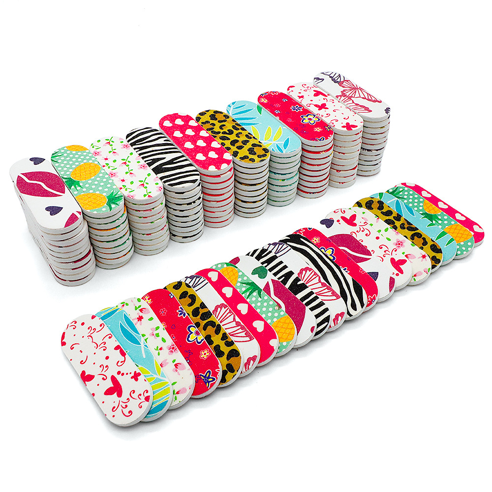 跨境现货迷你印花指甲锉双面打磨砂条修甲小搓条EVA一次性指甲锉