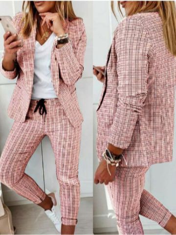 新商品2024欧米婦人服格子縞カジュアルスリム襟付きスーツ|undefined