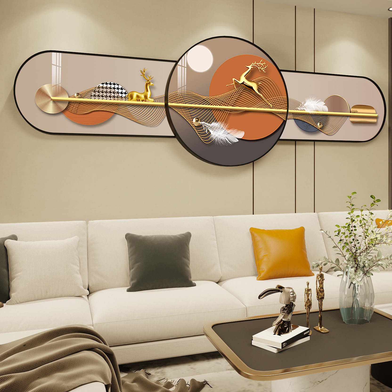 Living room sofa background wall decoration painting horizontal…