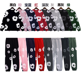 Cross-border European and American Fashion Brand Sweat suit Main Line Kapok Sweat Pants Men's and Women's Casual Round Neck Top