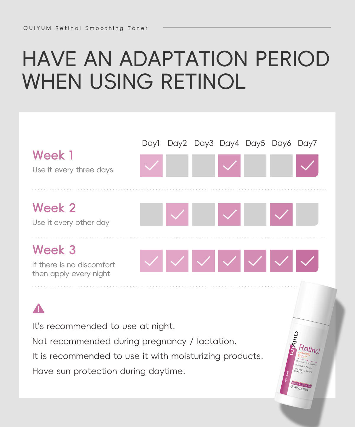 Cross-border QUIYUM Retinol Toner 100ml is a skincare product from a manufacturer that hydrates, moisturizes, nourishes and makes the skin tender and elastic undefined