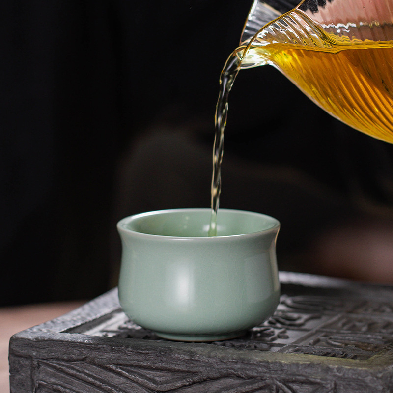 汝窯茶杯闘笠杯主人単杯陶磁器家庭用泡茶杯開片は汝磁器の工夫を養うことができます。|undefined
