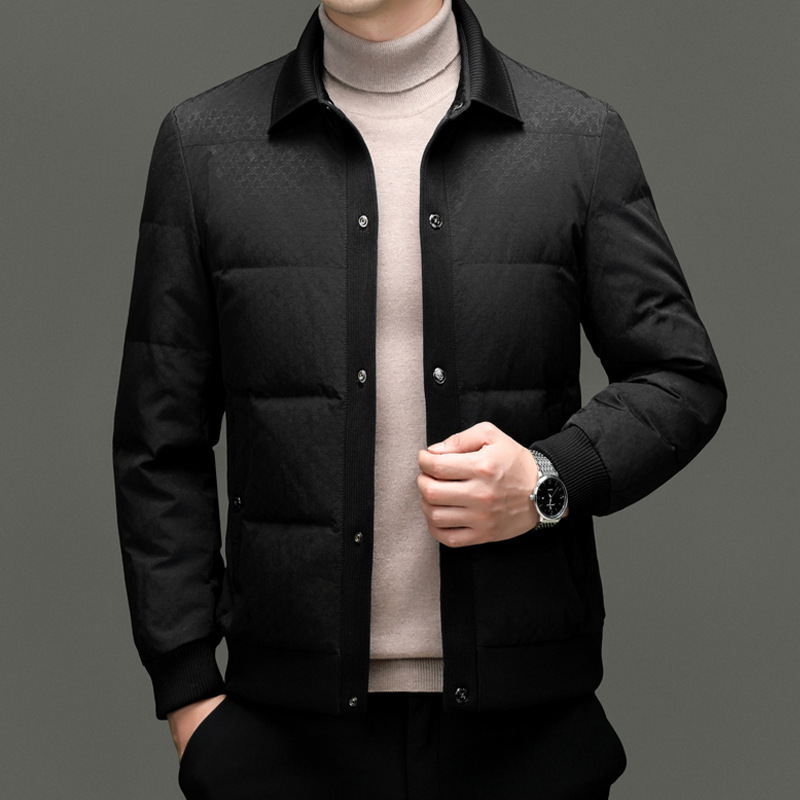 White Duck down Jacket for Men 2025 Winter Turn-Down Collar Casual Warm Solid Color Thickened down Coat for Young and Middle-Aged Men Black