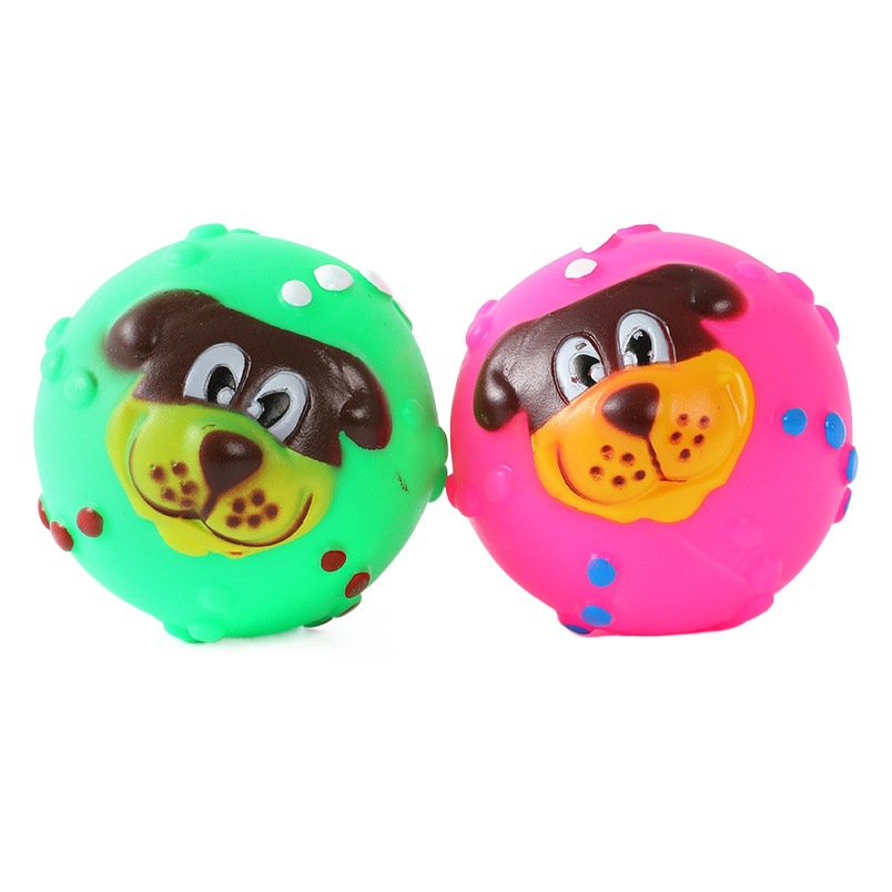Perros para mascotas Juguetes para gatos Pelota de cara de perro de goma colorida resistente a la mordedura Pelota de sonido Juguetes de sonido Productos para perros de peluche