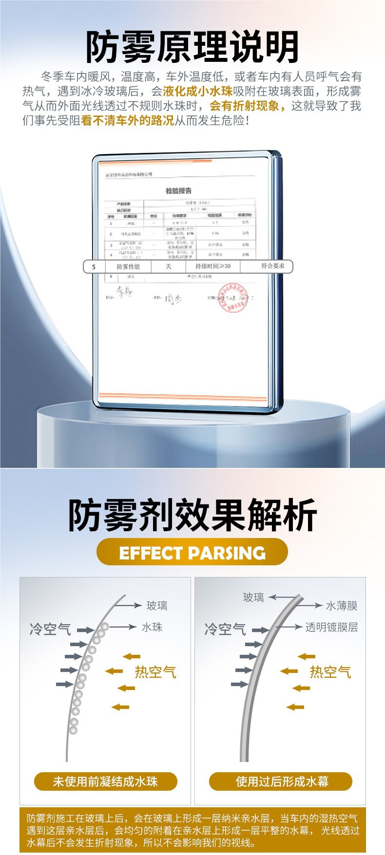 Car anti-fog and anti-rain coating, windshield mirror anti-fog agent for use on rainy days, long-lasting fog remover