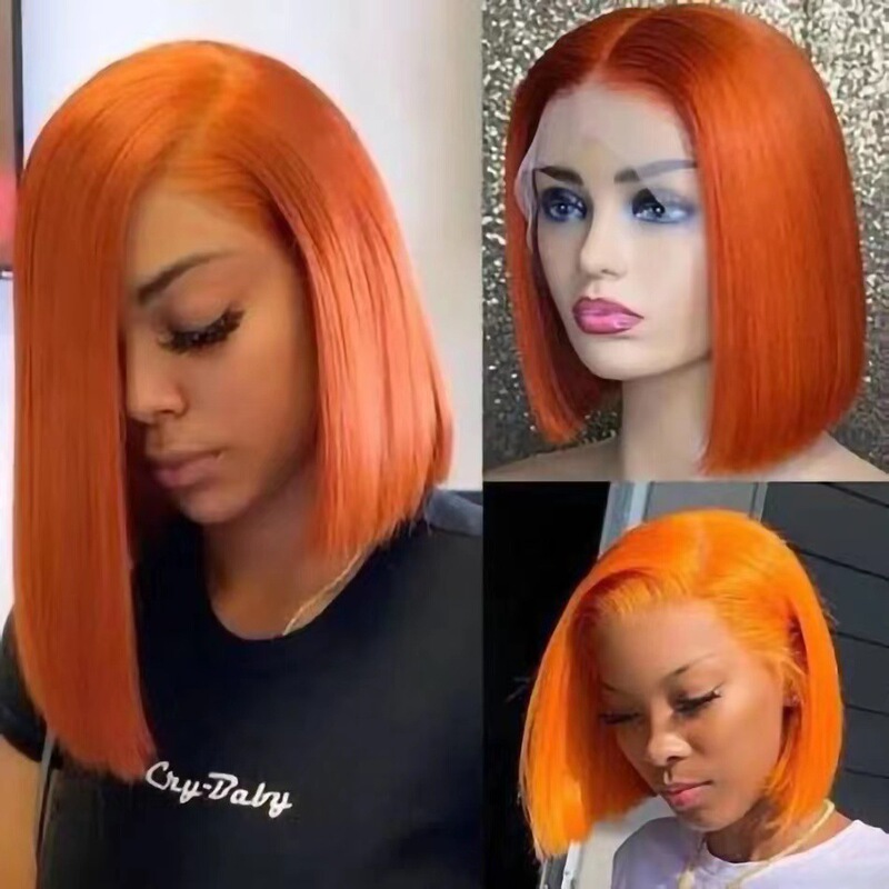 2024 Cross-Border New Product Cute Bob Front Lace Short Straight Wig Bob Chemical Fiber Headgear Ready for Sale