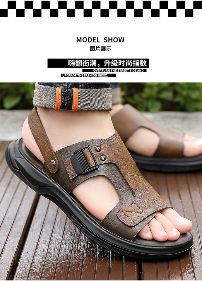 Dép sandal nam quai ngang đế mềm lót cao su non, đi biển và lái xe đa năng — Màu nâu, màu xám chi tiết 18