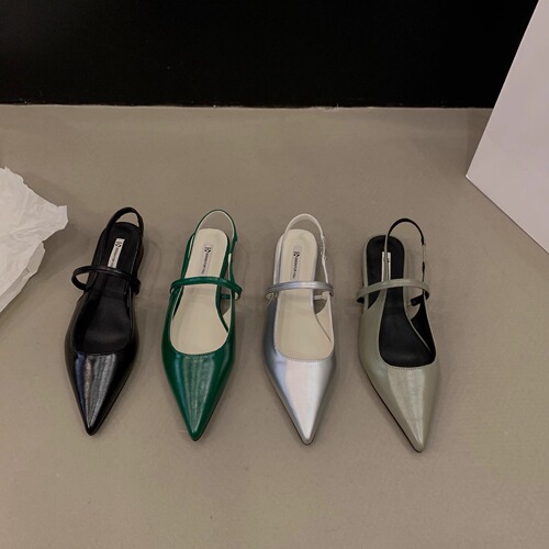 French flat black toe sandals fairy shoes new spring and summer pointed toe silver Mary Jane single shoes