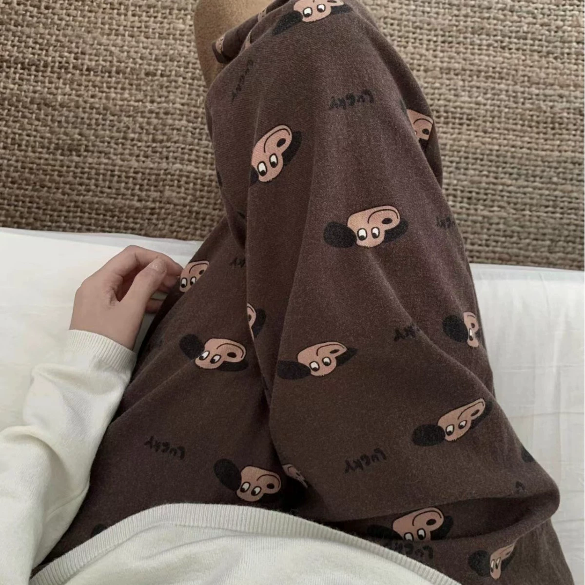 Кофейная собака, хлопчатобумажная шерсть, милый принт, мультяшная девушка-пижака свободная, эластичная, с карманами дома