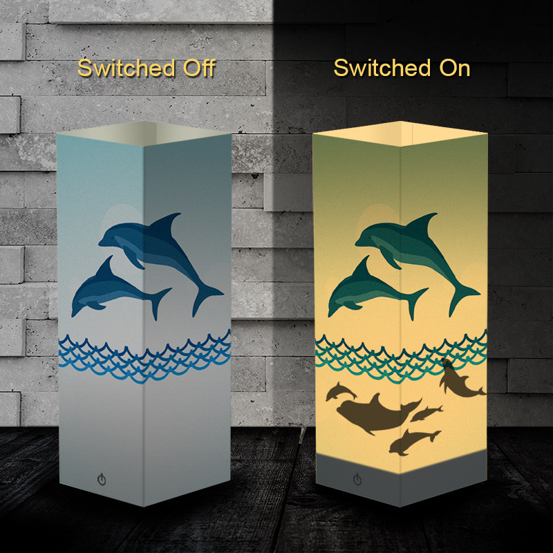 海豚跃出海面影子灯纸灯造型卧室床头灯LED女朋友礼物FS-P1032
