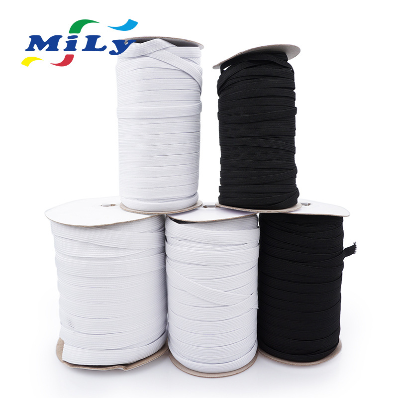 Fábrica directa de alta elasticidad negro y blanco elástico correa de marcha 3 - 15mm correa de marcha de cierre durable barra de goma estrecha plana