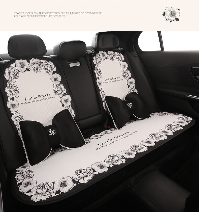 2025 New Camellia Car Seat Cushion Summer Single Piece Light Luxury Seat Cushion Four Seasons Universal Car Seat Cover for Women