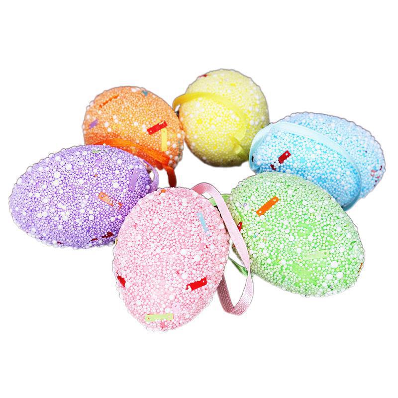 Nuevo huevo de Pascua 4*6 espuma con tiras brillantes adornos para niños de jardín de infantes colgante spot al por mayor
