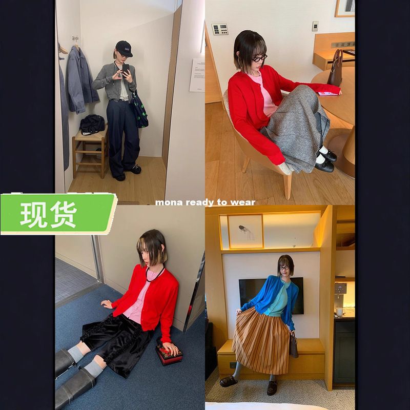 MONA 撞色假两件 慵懒针织开衫上衣女小个子 内搭外穿 2025新款|undefined